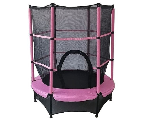 טרמפולינה 1.4 מטר בצבע ורוד עם רשת היקפית וספוגים להגנה מירבית