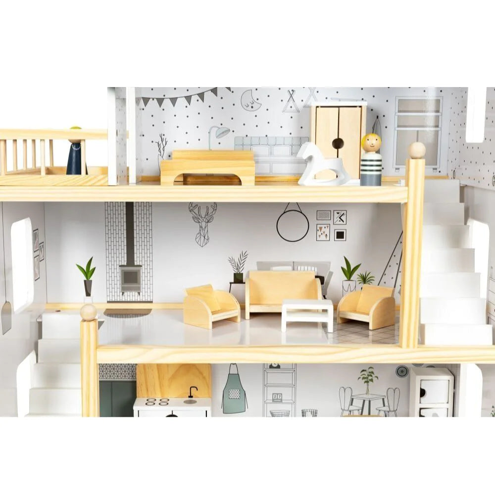 בית בובות מעץ דגם "רטרו" - עם 4 קומות