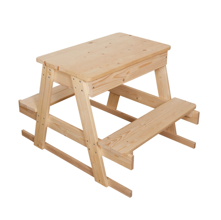 שולחן פיקניק לילדים מעץ עם משטח דו-צדדי הכולל לוח ציור