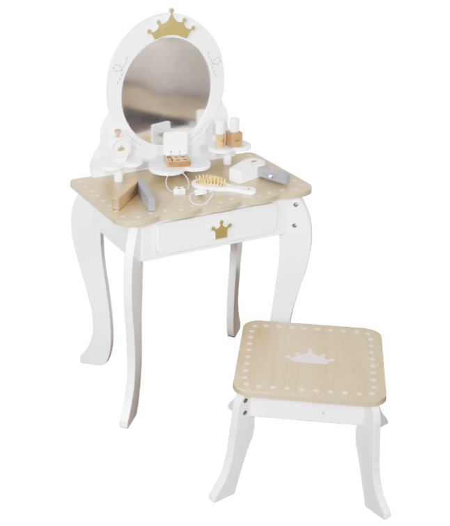 שידת איפור לילדות מעץ עם כיסא תואם ואביזרים דגם "שחף"