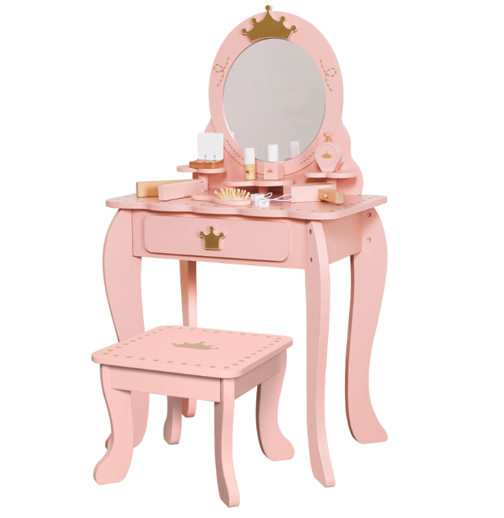 שידת איפור לילדות מעץ עם כיסא תואם ואביזרים דגם "דר"