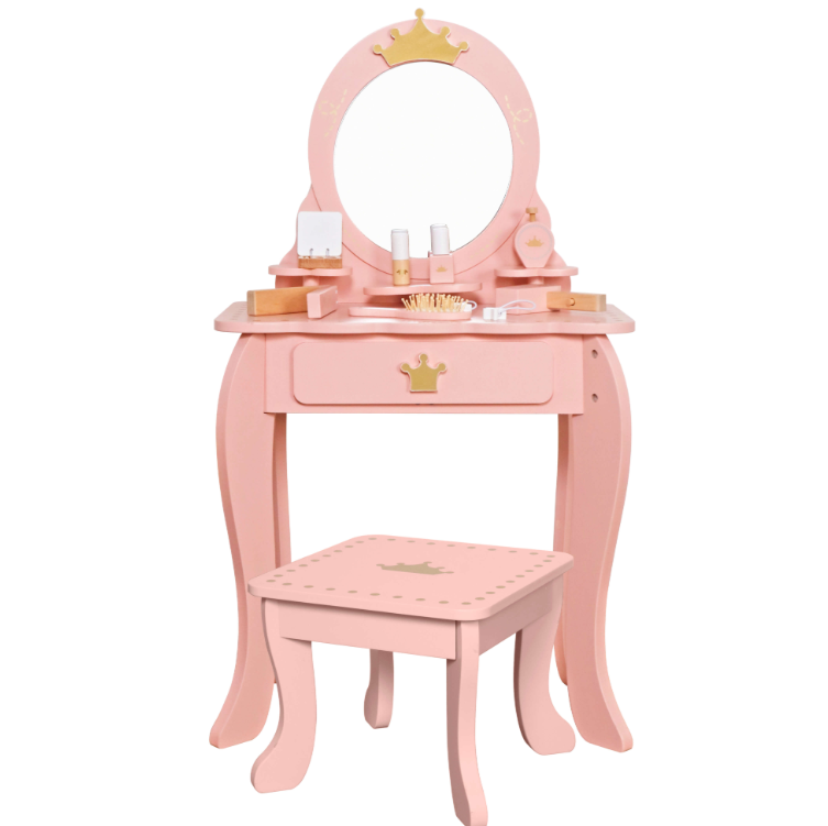 שידת איפור לילדות מעץ עם כיסא תואם ואביזרים דגם "דר"