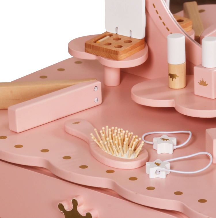 שידת איפור לילדות מעץ עם כיסא תואם ואביזרים דגם "דר"