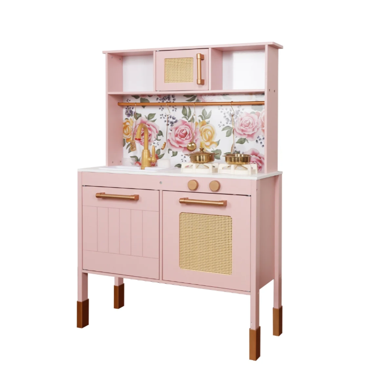 מטבח אלקטרוני "אגם" בצבע לבן / ורוד - עם כיור מוציא מים