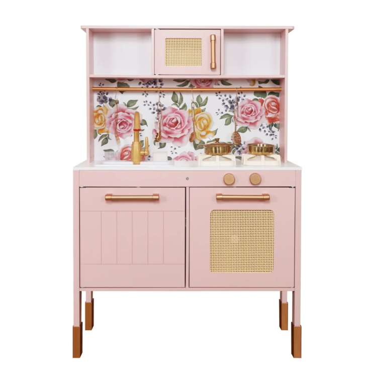 מטבח אלקטרוני "אגם" בצבע לבן / ורוד - עם כיור מוציא מים