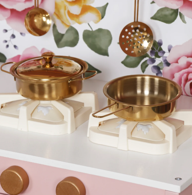 מטבח אלקטרוני "אגם" בצבע לבן / ורוד - עם כיור מוציא מים