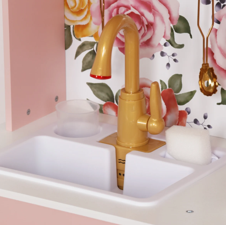 מטבח אלקטרוני "אגם" בצבע לבן / ורוד - עם כיור מוציא מים