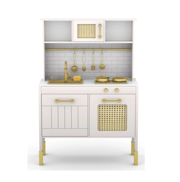 מטבח אלקטרוני "אגם" בצבע לבן / ורוד - עם כיור מוציא מים