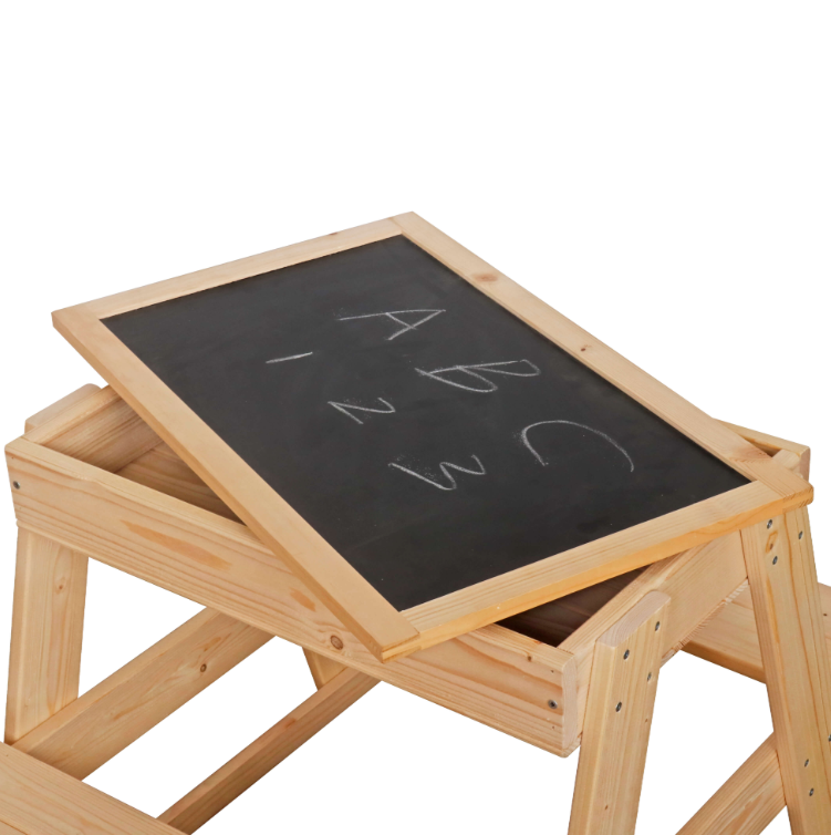 שולחן פיקניק לילדים מעץ עם משטח דו-צדדי הכולל לוח ציור
