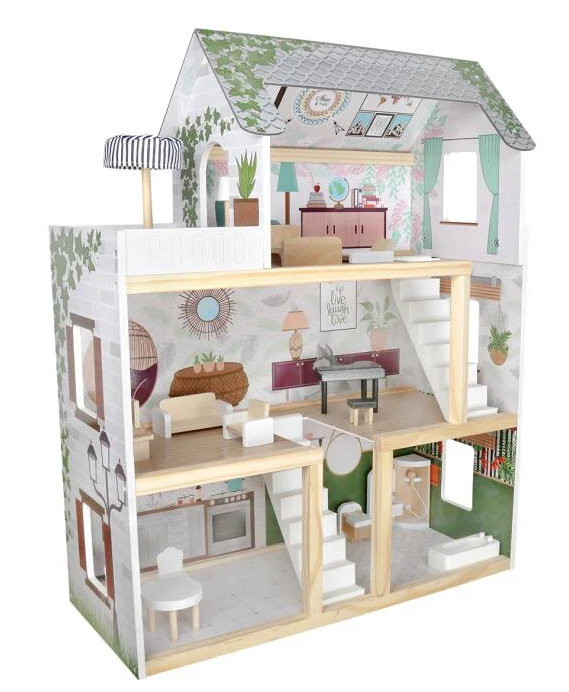 בית בובות מעץ "גליה" הכולל רהיטים ואביזרים