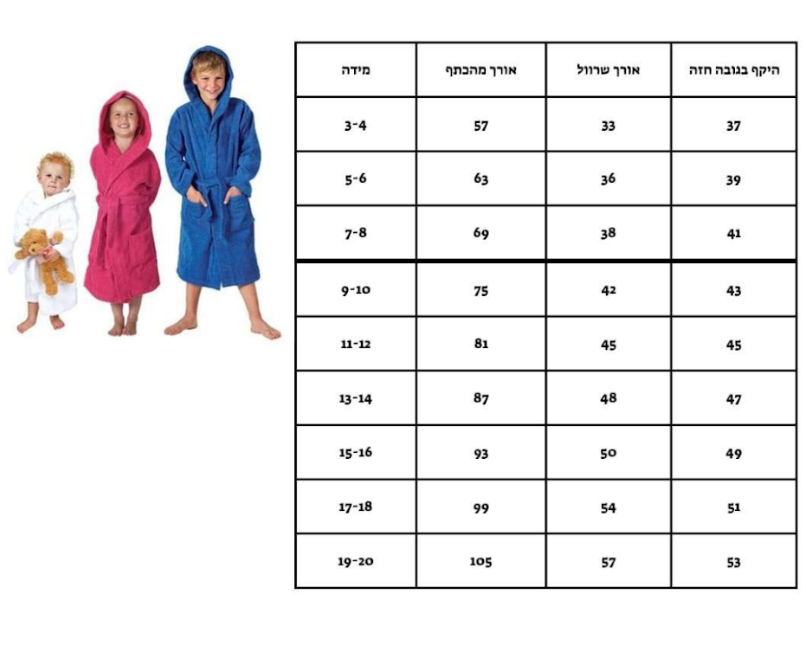 חלוקי רחצה איכותיים לילדים - 100% כותנה