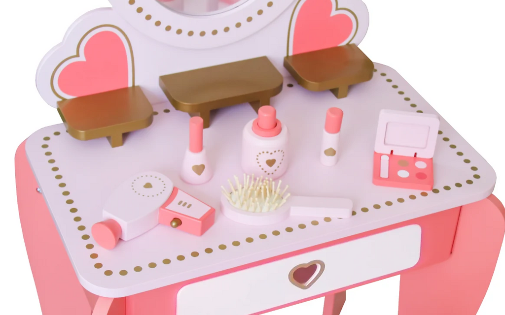 שידת איפור מעץ לילדים עם אביזרים - אפריל