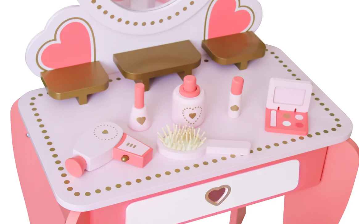 שידת איפור מעץ לילדים עם אביזרים - אפריל