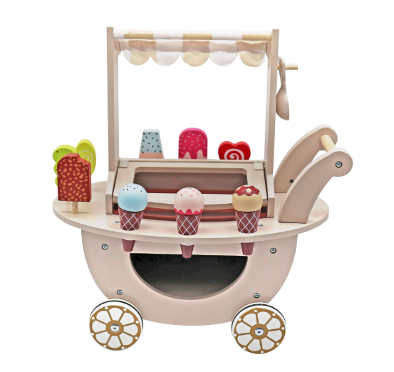 עגלת גלידה מעוצבת מעץ בצבע ורוד