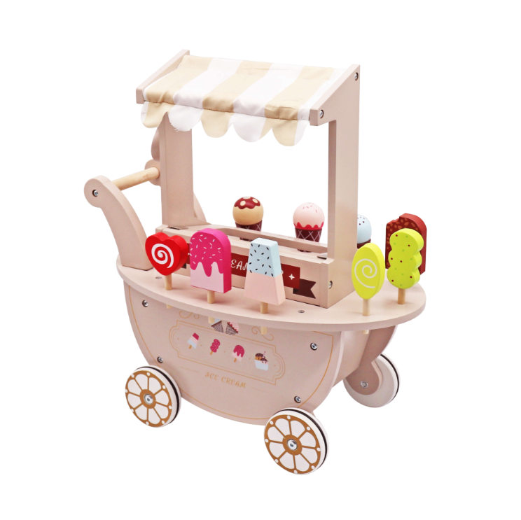 עגלת גלידה מעוצבת מעץ בצבע ורוד