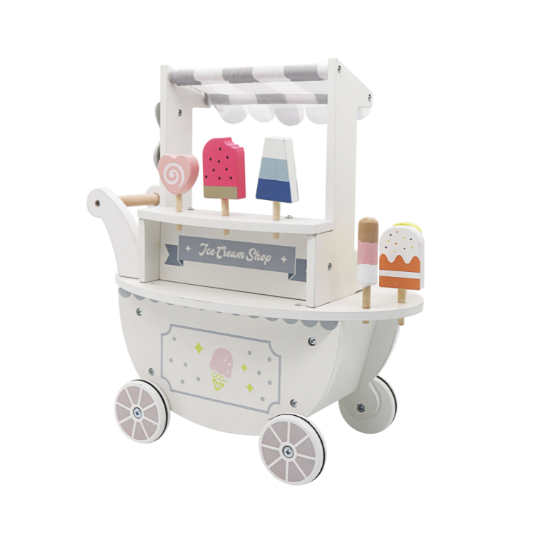 עגלת גלידה מעוצבת מעץ בצבע לבן