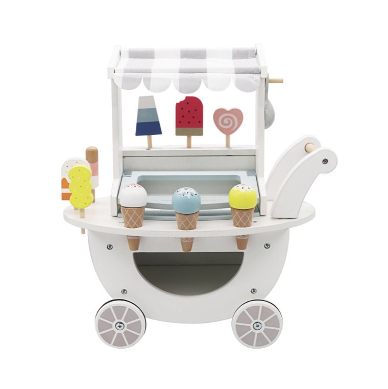 עגלת גלידה מעוצבת מעץ בצבע לבן