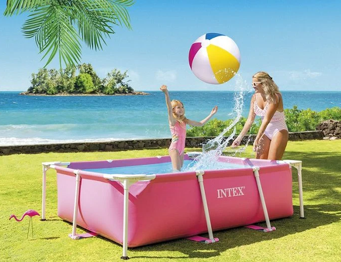 בריכת עמודים מלבנית למשפחה מבית INTEX  בצבע ורוד