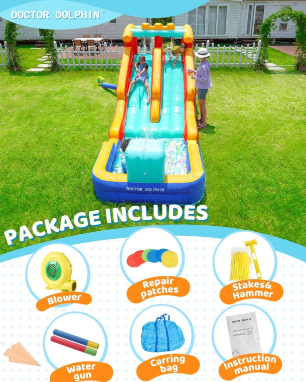 מתנפח מים עם מגלשה כפולה לילדים מבית Doctor Dolphin - דגם W73062