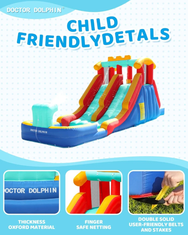 מתנפח מים עם מגלשה כפולה לילדים מבית Doctor Dolphin - דגם W73062