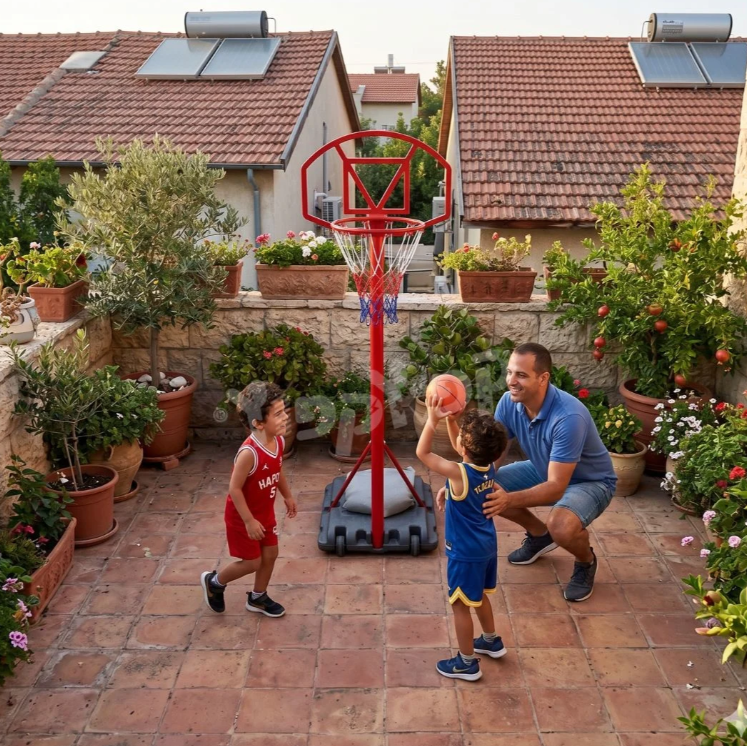 מתקן כדורסל מתכוונן לילדים - כולל כדור ומשאבה