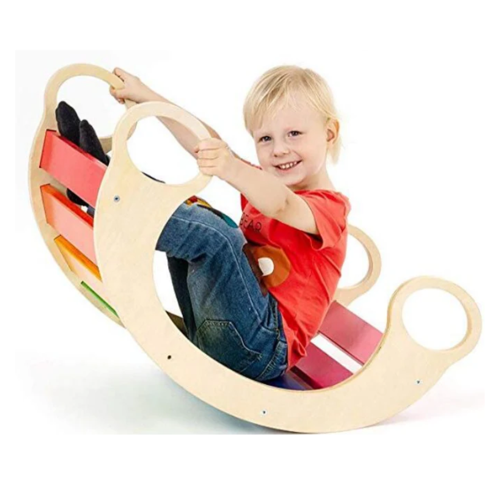 נדנדת איזון צבעונית מעץ / גשר טיפוס (2 מוצרים ב- 1)